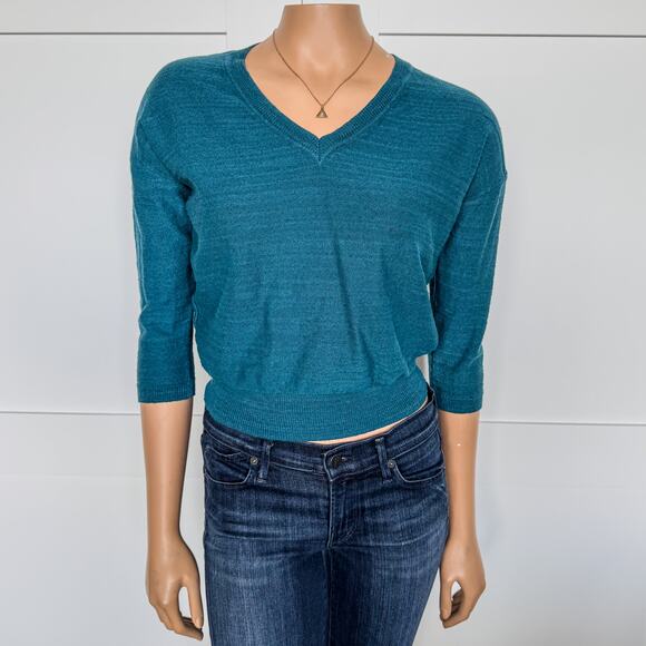 Maison 123 Paris, Teal Cotton-Linen Blend, Lightweight Sweater, Women’s Small - Picture 1 of 8